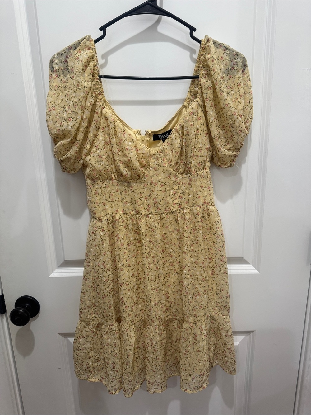 Yellow Floral Puff-Sleeve Mini Dress